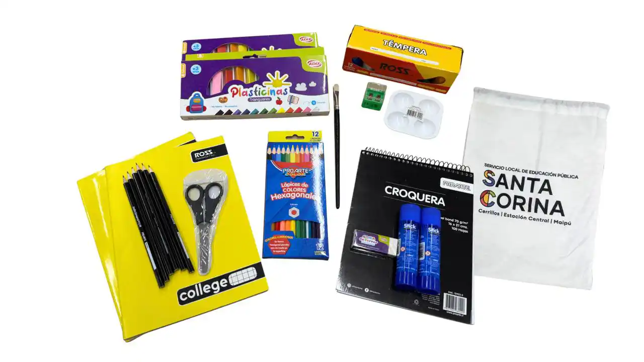 kit de útiles escolares de pre básica entregados por slep santa corina
